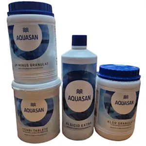 AQUASAN-komplet Algicid, Klor Granulat 65, pH minus i Combi tablete