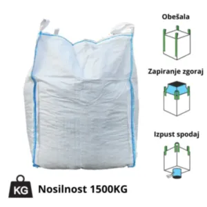 VREĆA BIG BAG 88x88x150cm nosivost 1500kg s gornjim zatvaračem i donjim lijevkom