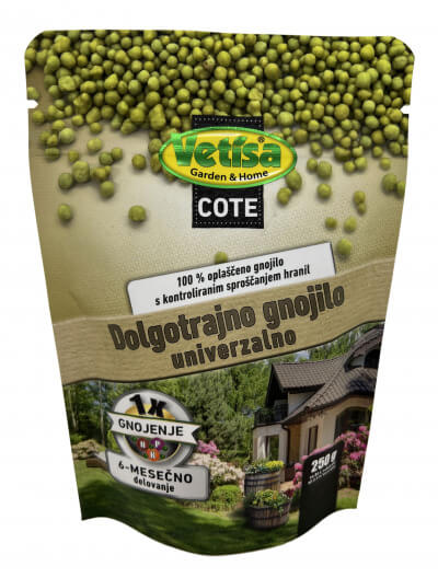 VETISA-COTE Dugotrajno 100% obloženo gnojivo 6 MJESEČNO - 250g/vrećica/100kom