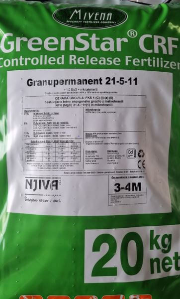 Mivena- Granucote 12+5+24+2MgO+0,2Mn - 3-4 Mjesečno gnojivo za travnjak - 20kg