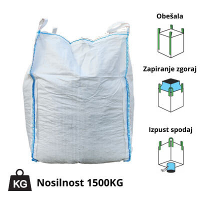 VREĆA BIG BAG 88x88x120cm nosivost 1500kg s gornjim zatvaračem i donjim lijevkom